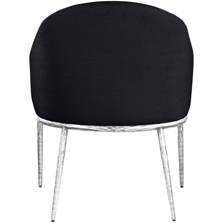 Ferro Linen Textured Performance Fabric Upholstered Dining Arm Chair — Black / Brushed Silver