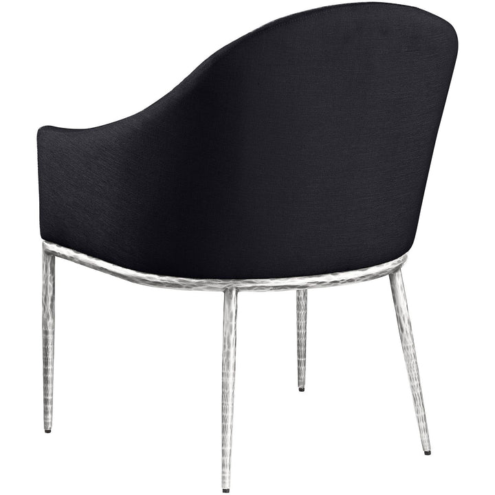 Ferro Linen Textured Performance Fabric Upholstered Dining Arm Chair — Black / Brushed Silver