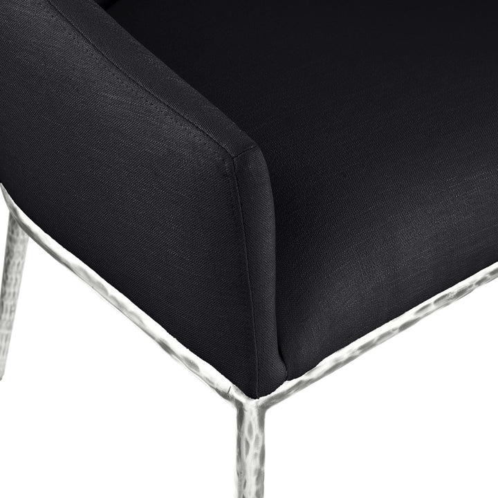 Ferro Linen Textured Performance Fabric Upholstered Dining Arm Chair — Black / Brushed Silver