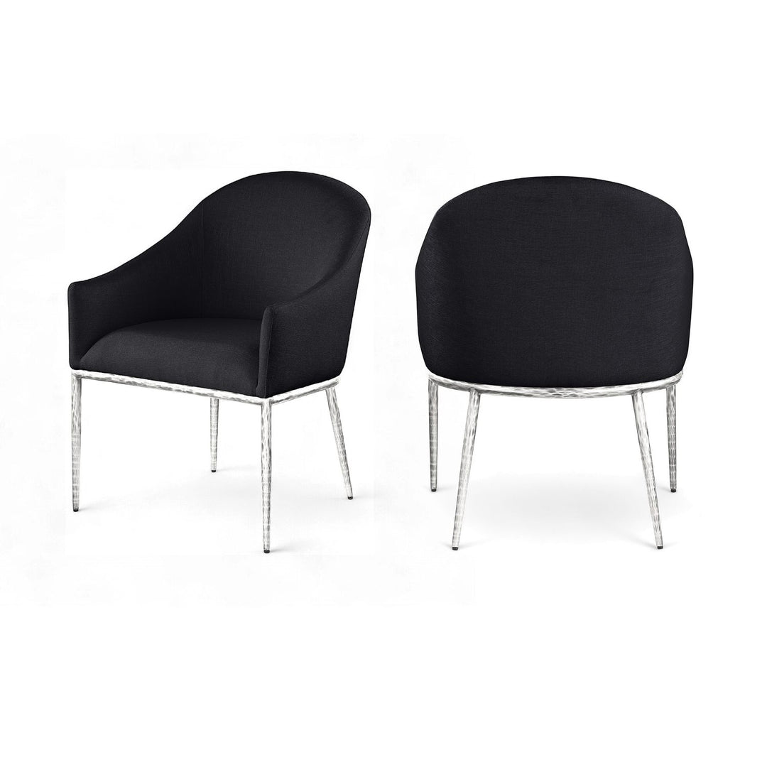 Ferro Black Linen Textured Performance Fabric Upholstered Dining Arm Chair