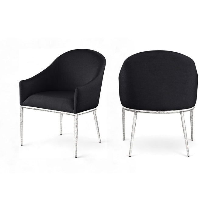 Ferro Black Linen Textured Performance Fabric Upholstered Dining Arm Chair