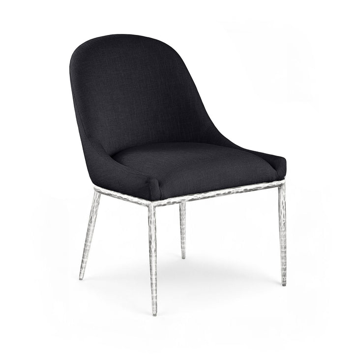 Ferro Linen Textured Performance Fabric Upholstered Dining Side Chair — Black / Brushed Silver