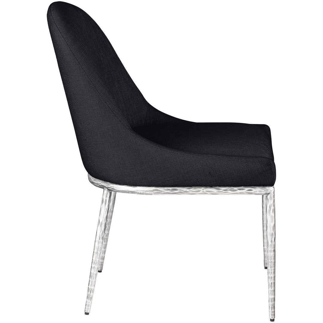 Ferro Linen Textured Performance Fabric Upholstered Dining Side Chair — Black / Brushed Silver