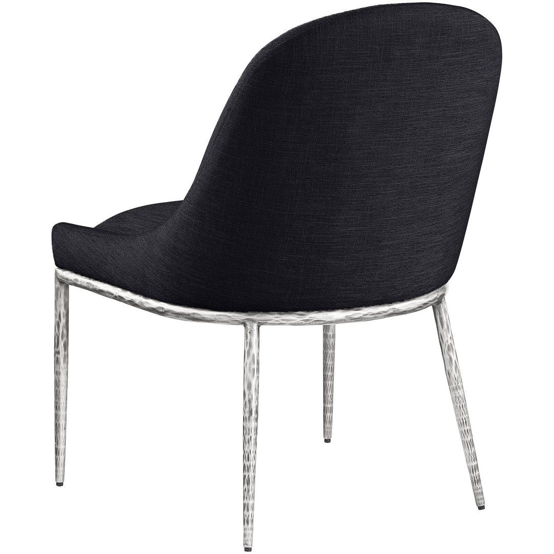 Ferro Linen Textured Performance Fabric Upholstered Dining Side Chair — Black / Brushed Silver