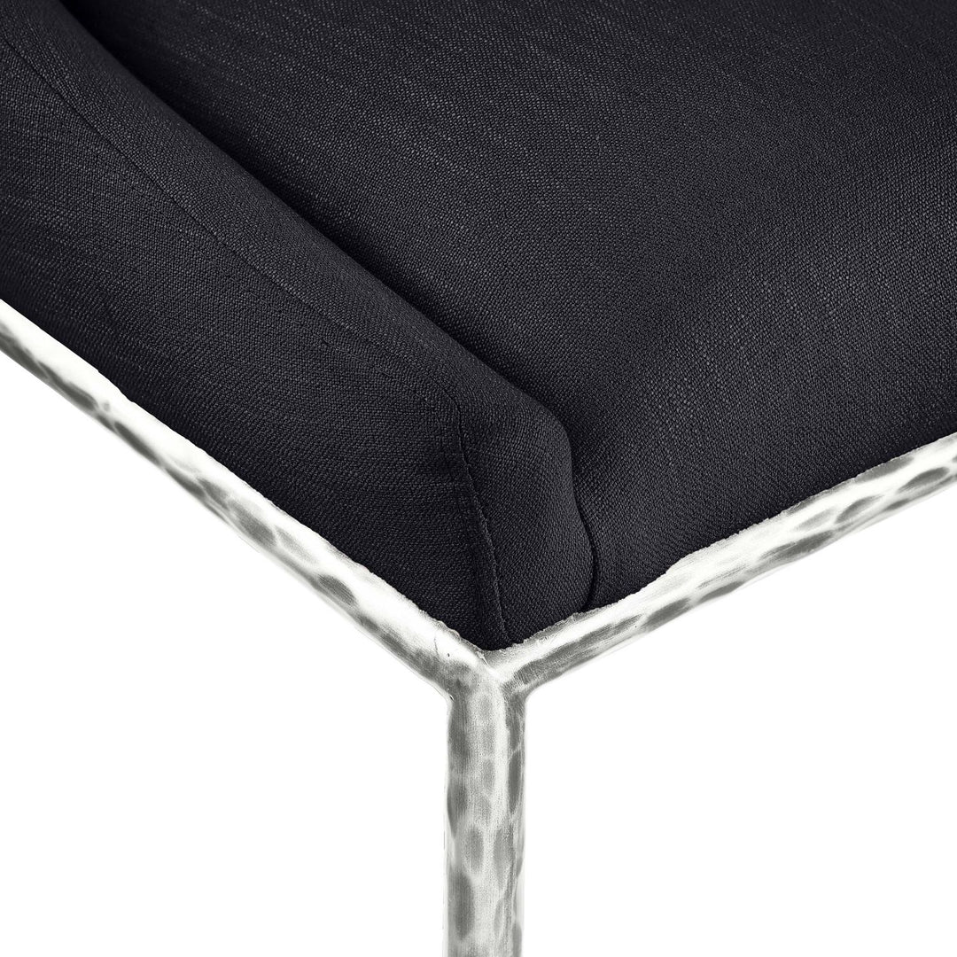 Ferro Linen Textured Performance Fabric Upholstered Dining Side Chair — Black / Brushed Silver