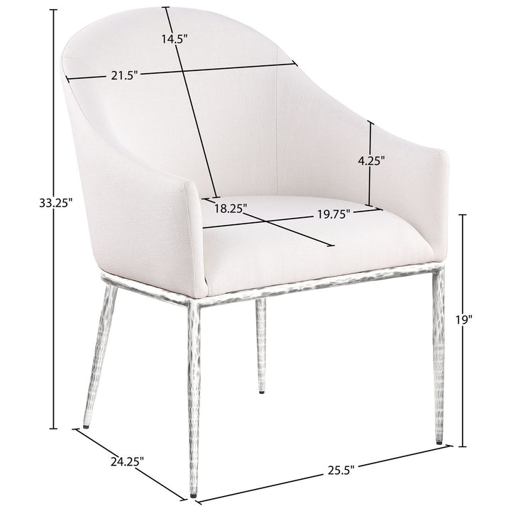 Ferro Linen Textured Performance Fabric Upholstered Dining Arm Chair — Cream / Brushed Silver