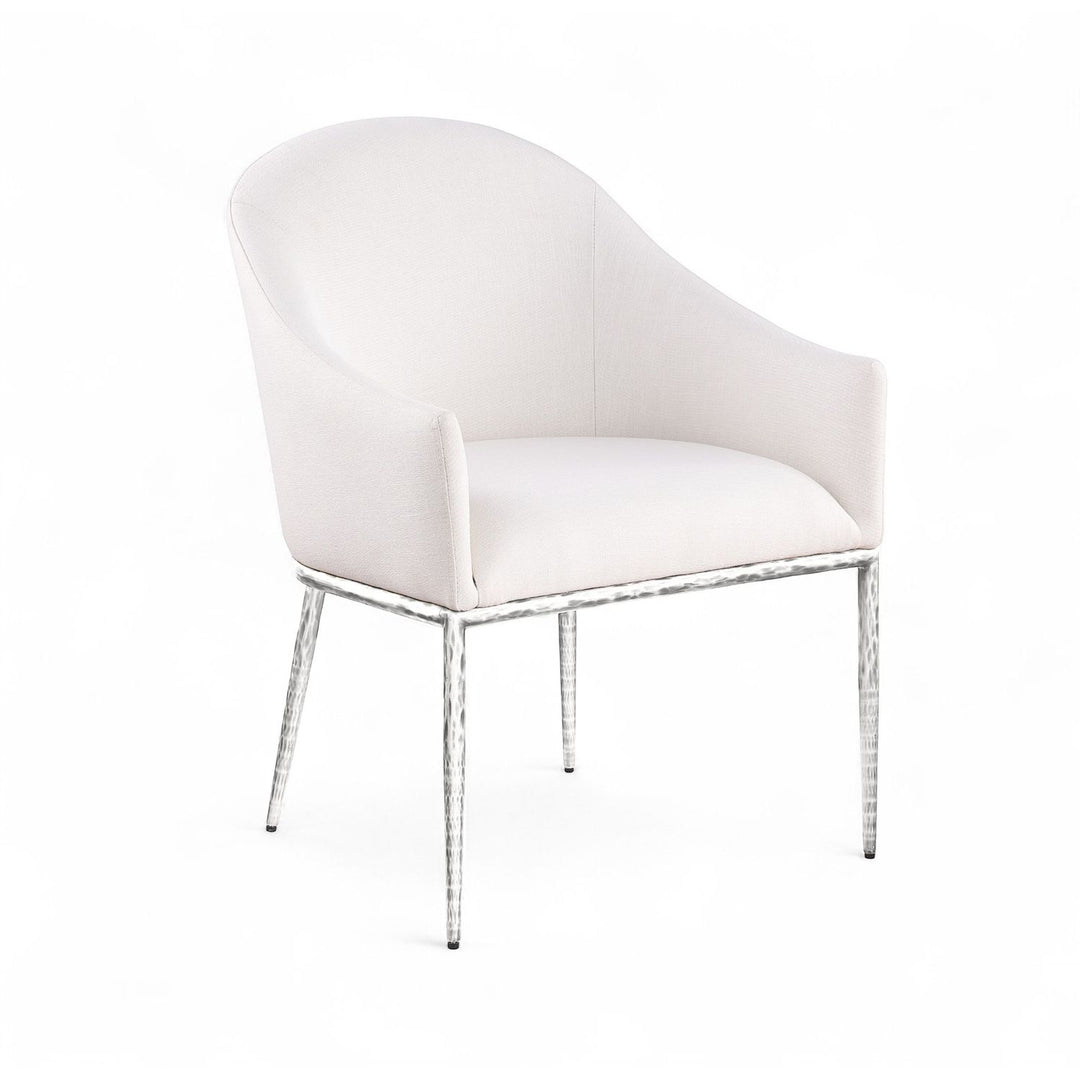 Ferro Linen Textured Performance Fabric Upholstered Dining Arm Chair — Cream / Brushed Silver