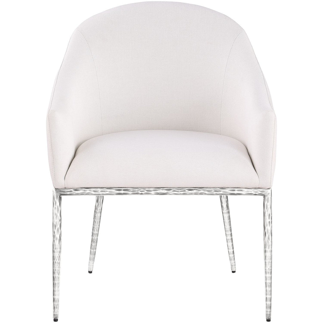 Ferro Linen Textured Performance Fabric Upholstered Dining Arm Chair — Cream / Brushed Silver