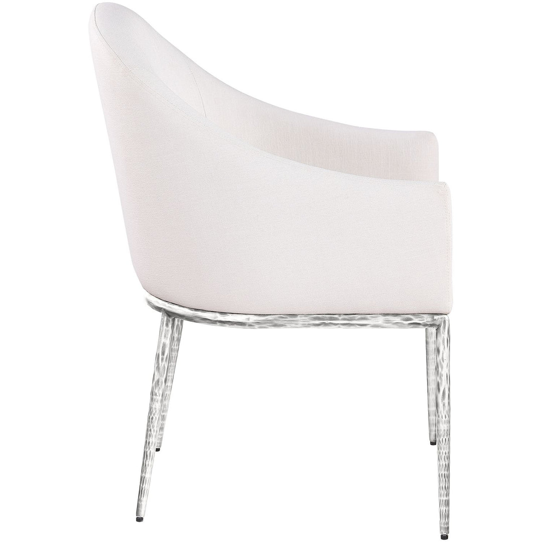Ferro Linen Textured Performance Fabric Upholstered Dining Arm Chair — Cream / Brushed Silver