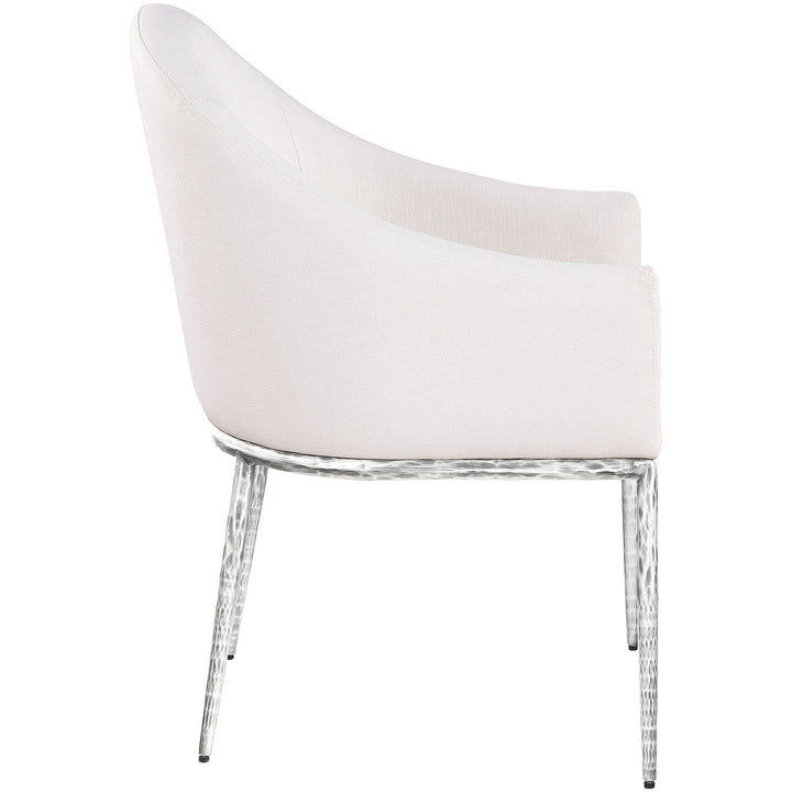 Ferro Linen Textured Performance Fabric Upholstered Dining Arm Chair — Cream / Brushed Silver