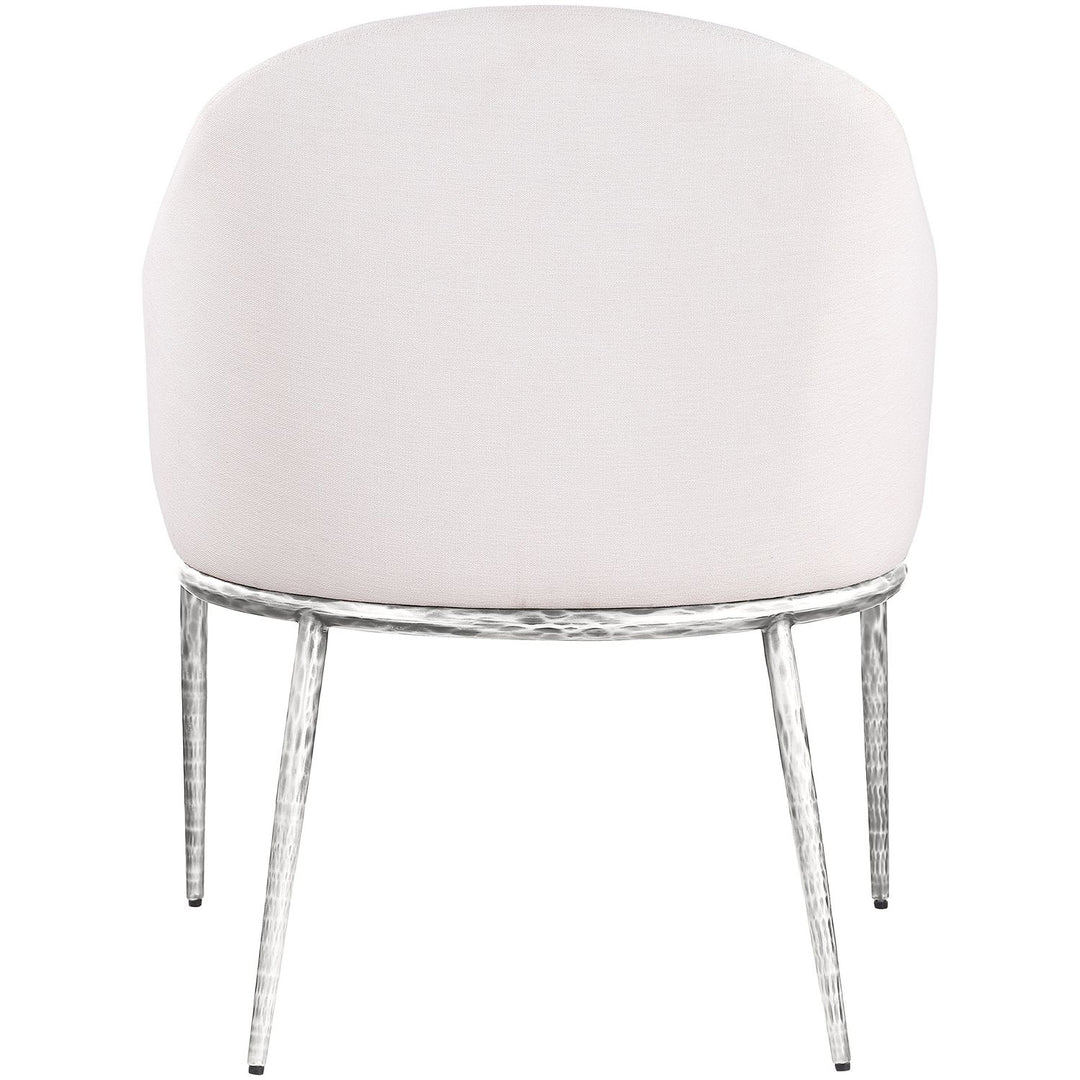 Ferro Linen Textured Performance Fabric Upholstered Dining Arm Chair — Cream / Brushed Silver