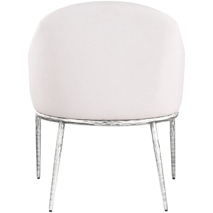 Ferro Linen Textured Performance Fabric Upholstered Dining Arm Chair — Cream / Brushed Silver