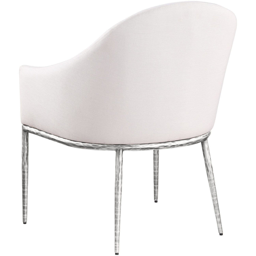 Ferro Linen Textured Performance Fabric Upholstered Dining Arm Chair — Cream / Brushed Silver