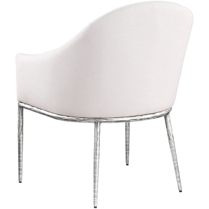 Ferro Linen Textured Performance Fabric Upholstered Dining Arm Chair — Cream / Brushed Silver