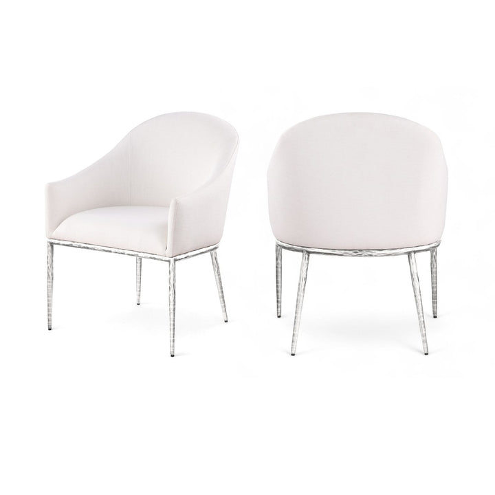 Ferro Cream Linen Textured Performance Fabric Upholstered Dining Arm Chair