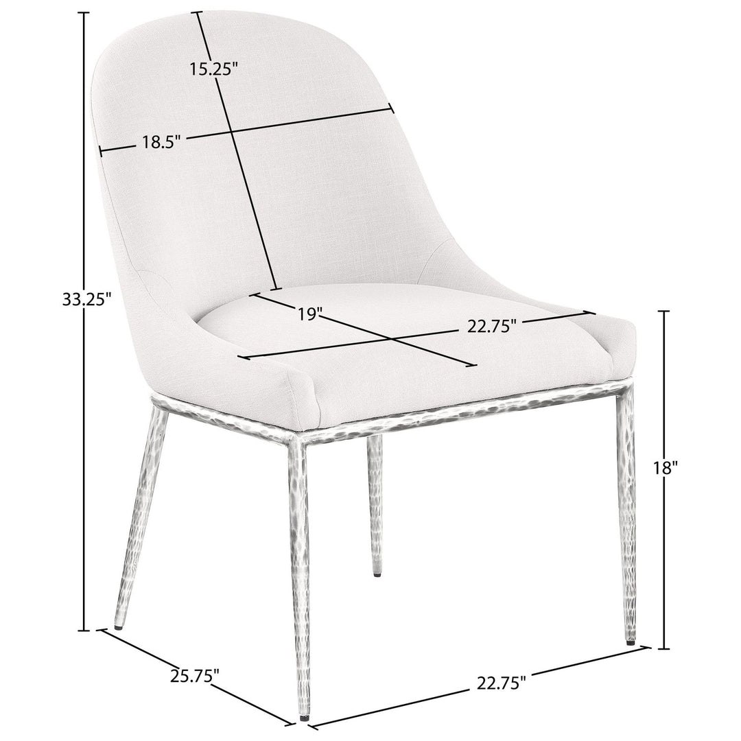 Ferro Linen Textured Performance Fabric Upholstered Dining Side Chair — Cream / Brushed Silver