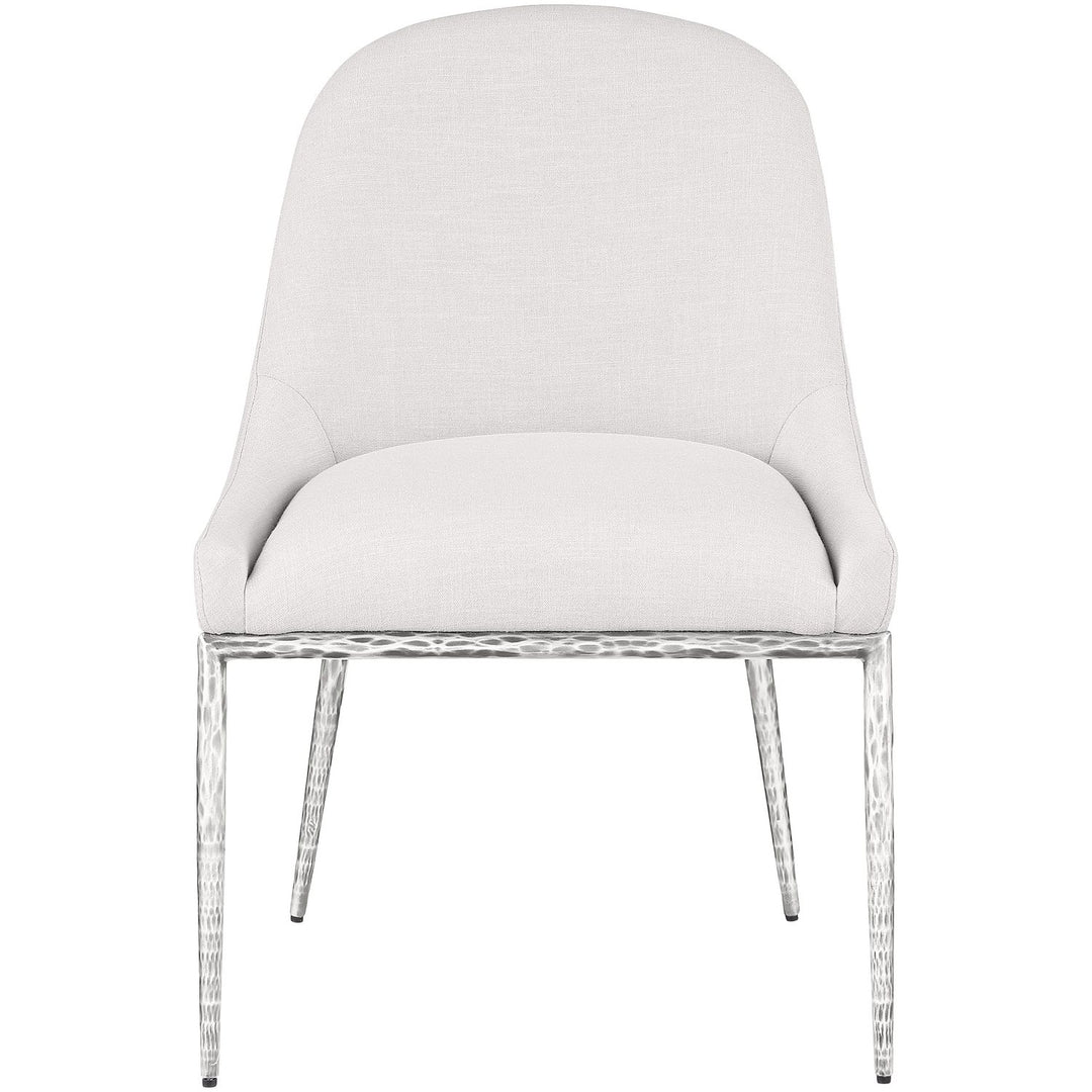 Ferro Linen Textured Performance Fabric Upholstered Dining Side Chair — Cream / Brushed Silver
