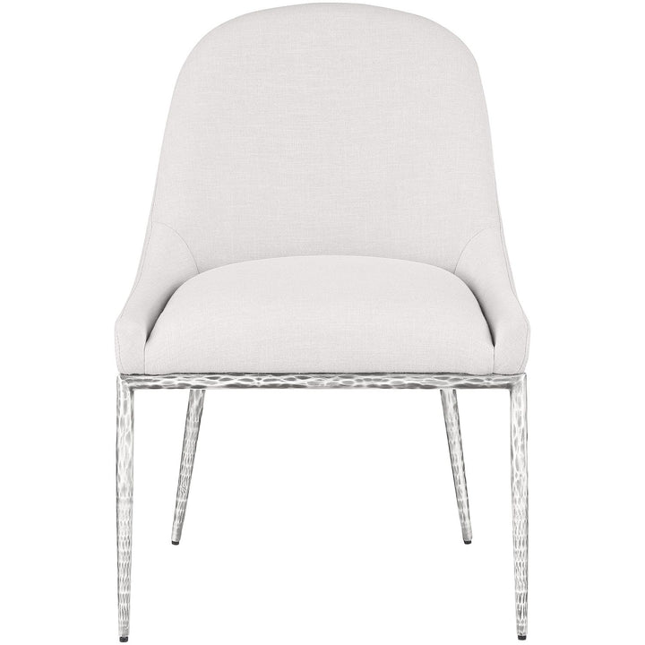 Ferro Linen Textured Performance Fabric Upholstered Dining Side Chair — Cream / Brushed Silver
