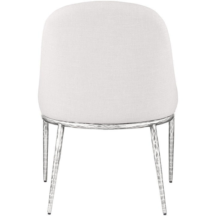 Ferro Linen Textured Performance Fabric Upholstered Dining Side Chair — Cream / Brushed Silver