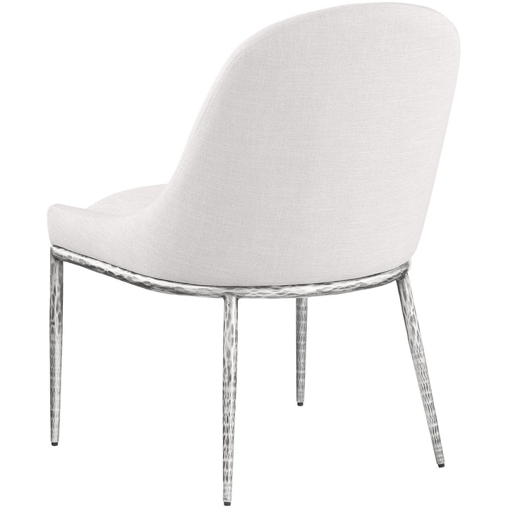 Ferro Linen Textured Performance Fabric Upholstered Dining Side Chair — Cream / Brushed Silver