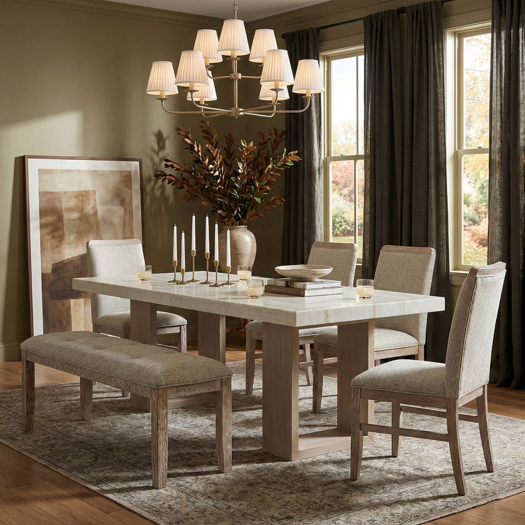 Ananda Fabric Upholstered Bench — Beige / Brushed Natural