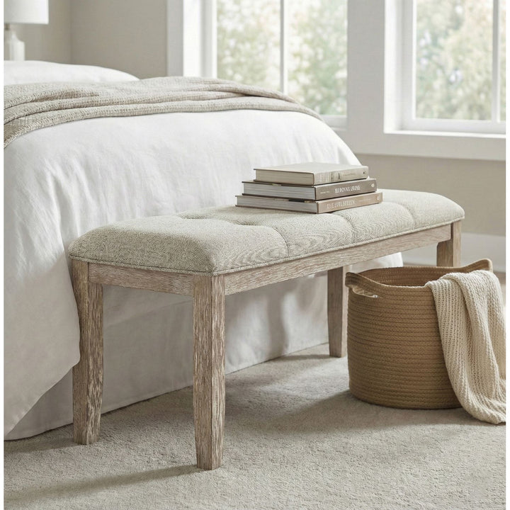 Ananda Fabric Upholstered Bench — Beige / Brushed Natural