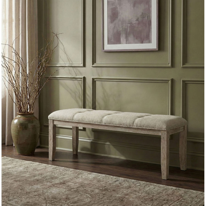 Ananda Fabric Upholstered Bench — Beige / Brushed Natural