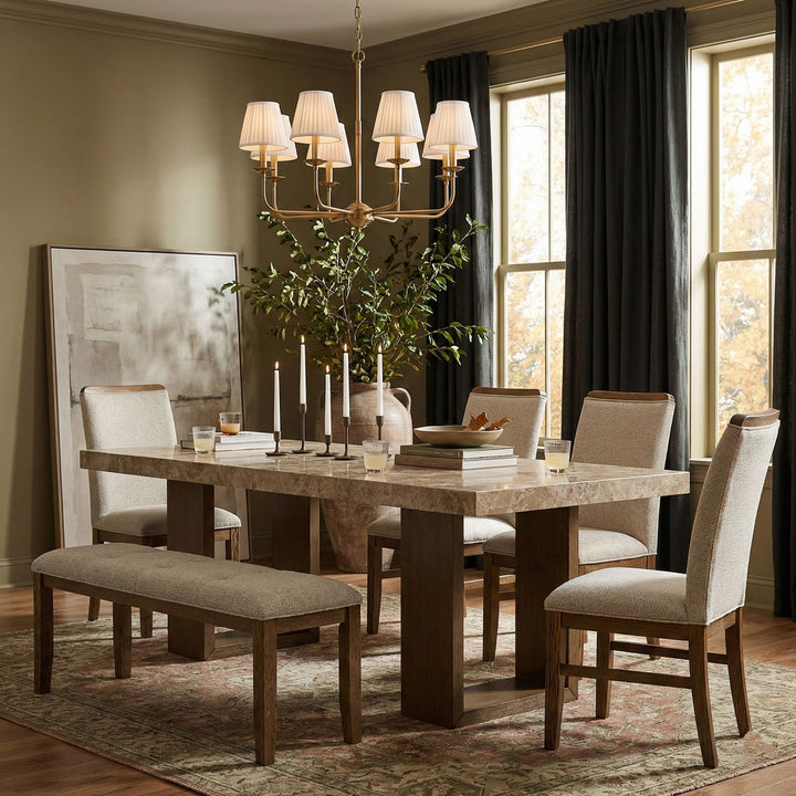 Ananda Fabric Upholstered Bench — Beige / Brushed Brown