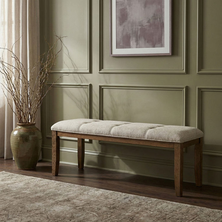Ananda Fabric Upholstered Bench — Beige / Brushed Brown
