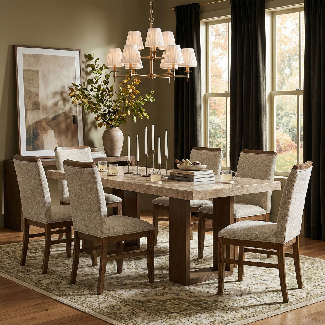 Ananda Fabric Upholstered Dining Chair — Beige / Brushed Brown