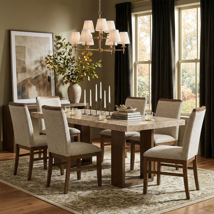 Ananda Fabric Upholstered Dining Chair — Beige / Brushed Brown