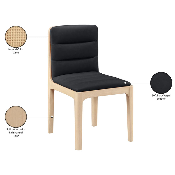 Ellis Cane And Vegan Leather Upholstered Dining Chair — Black / Natural