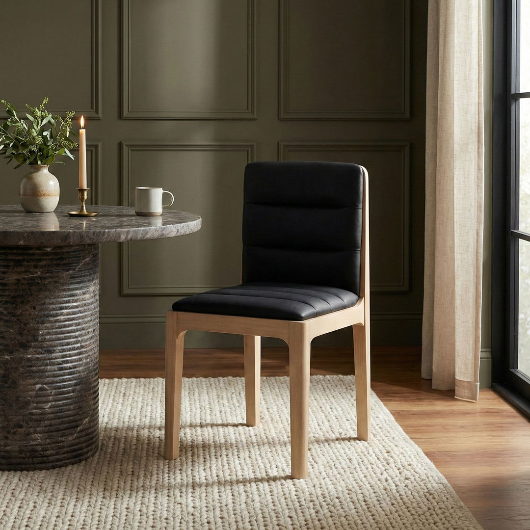 Ellis Cane And Vegan Leather Upholstered Dining Chair — Black / Natural