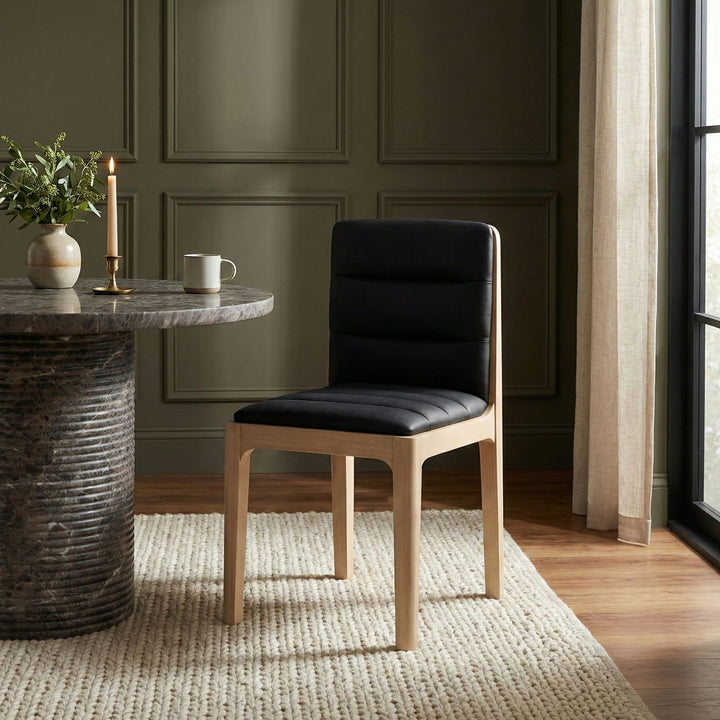 Ellis Cane And Vegan Leather Upholstered Dining Chair — Black / Natural