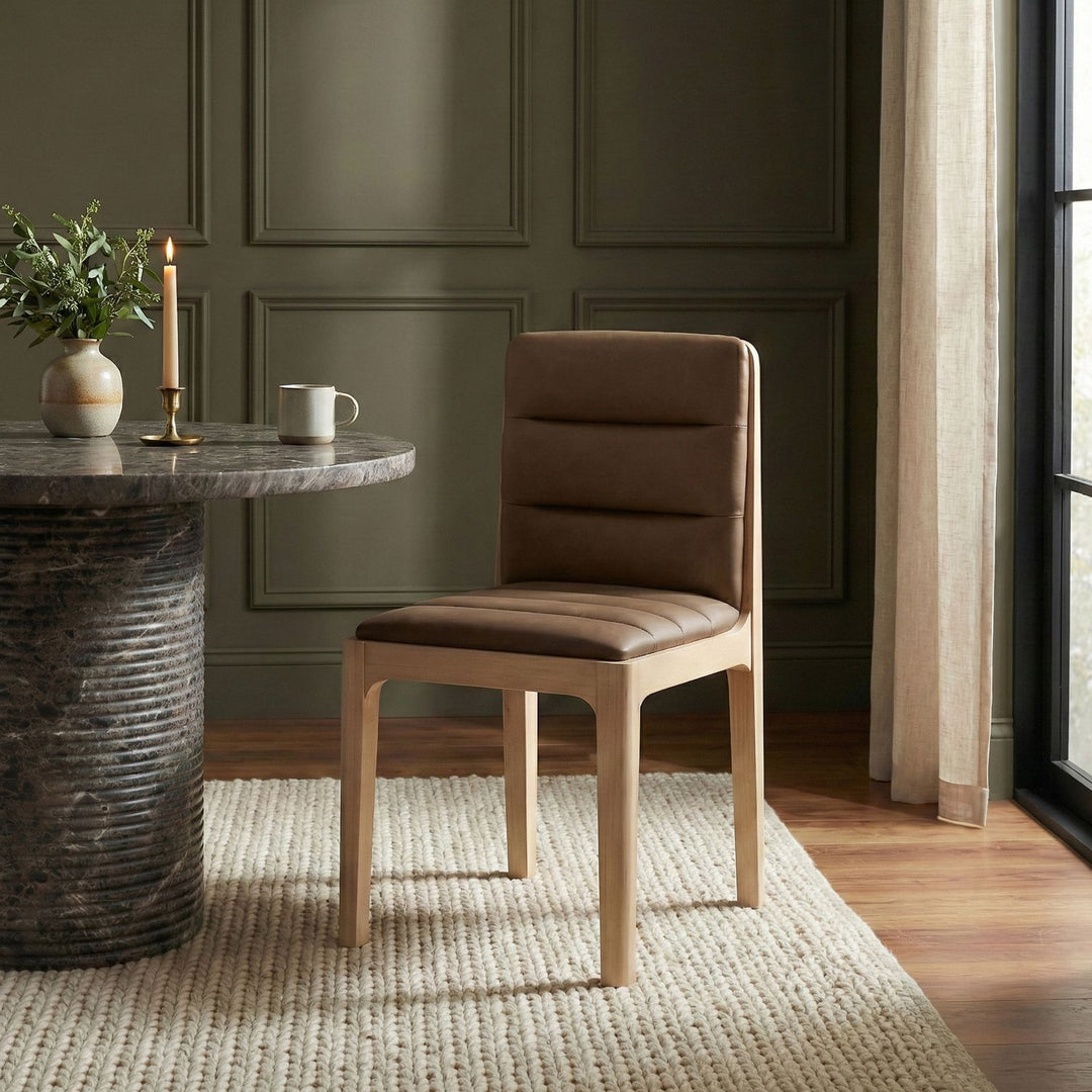Ellis Cane And Vegan Leather Upholstered Dining Chair — Brown / Natural