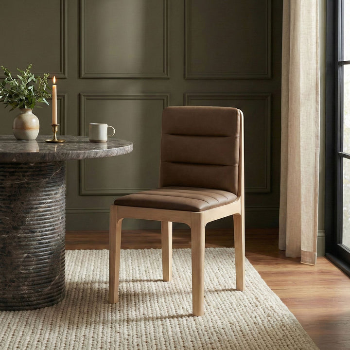 Ellis Cane And Vegan Leather Upholstered Dining Chair — Brown / Natural