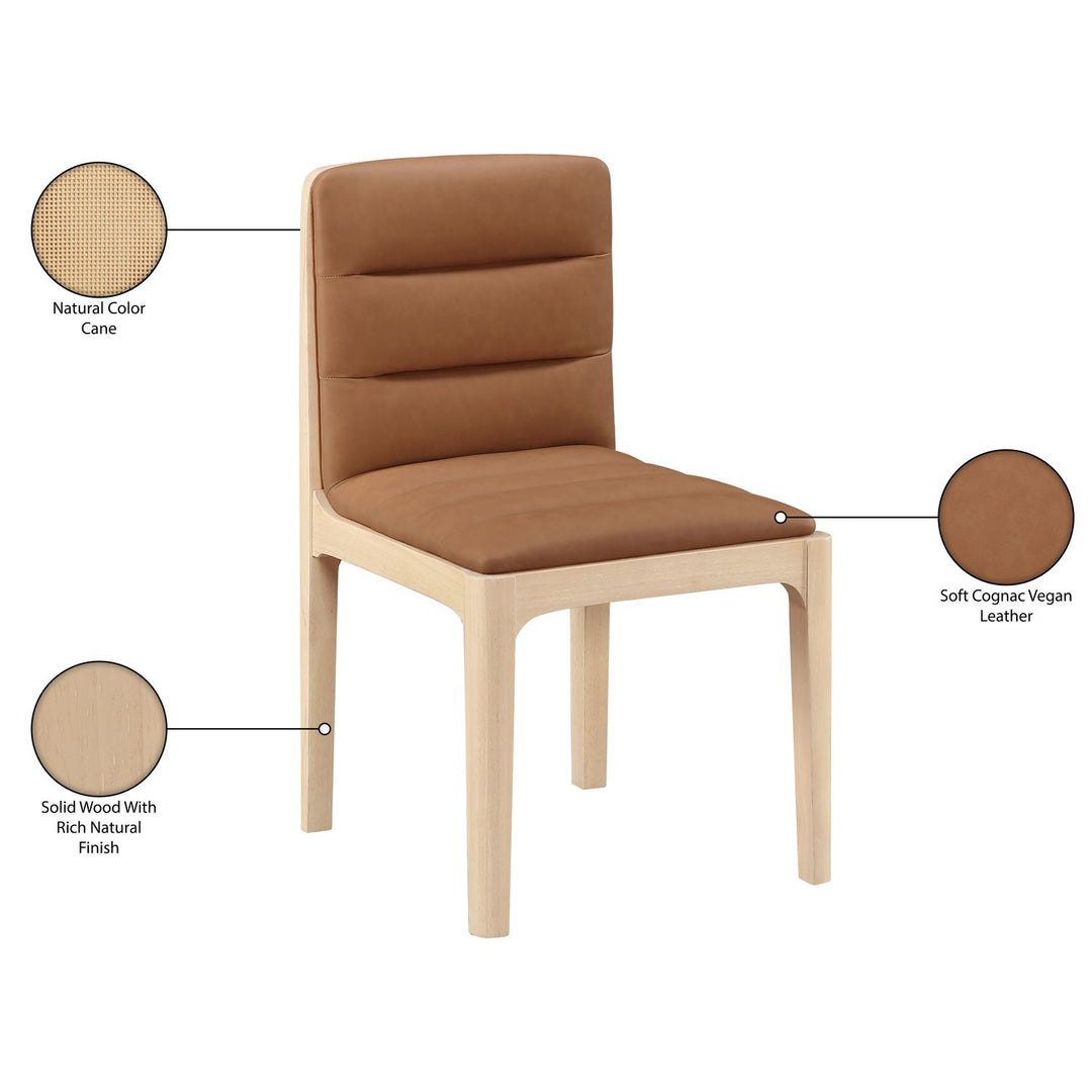 Ellis Cane And Vegan Leather Upholstered Dining Chair — Cognac / Natural