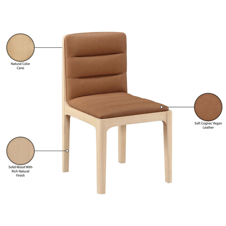 Ellis Cane And Vegan Leather Upholstered Dining Chair — Cognac / Natural