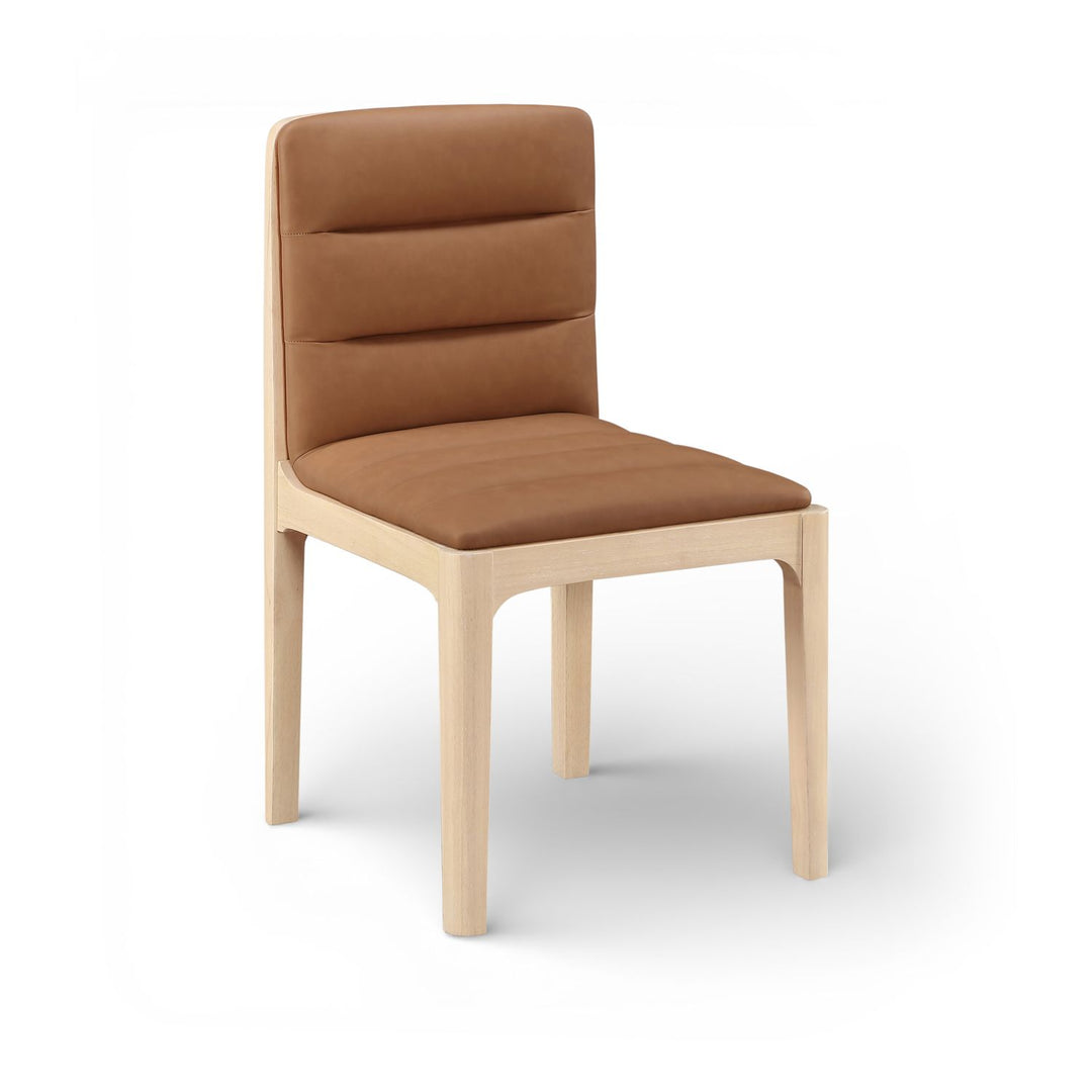 Ellis Cane And Vegan Leather Upholstered Dining Chair — Cognac / Natural