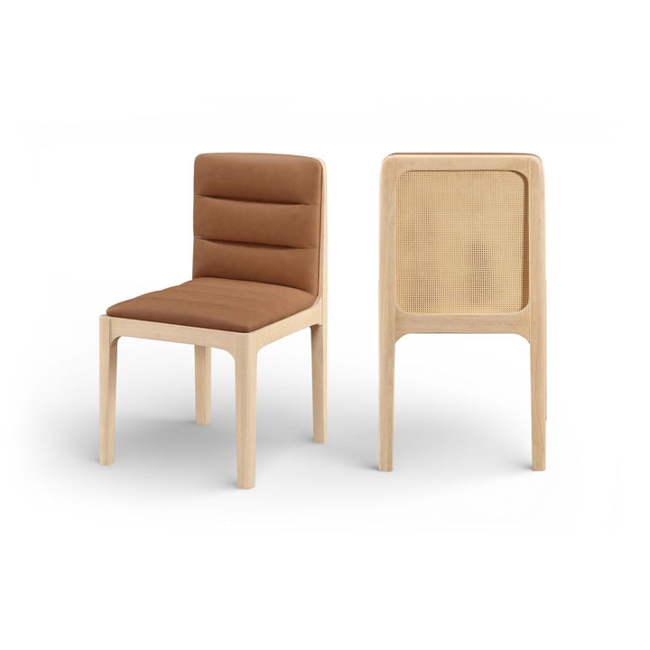 Ellis Cognac Cane And Vegan Leather Upholstered Dining Chair