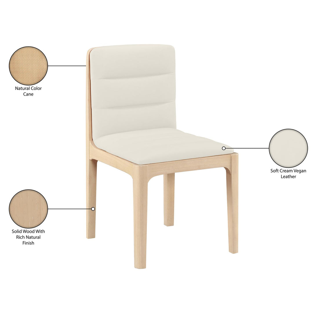 Ellis Cane And Vegan Leather Upholstered Dining Chair — Cream / Natural