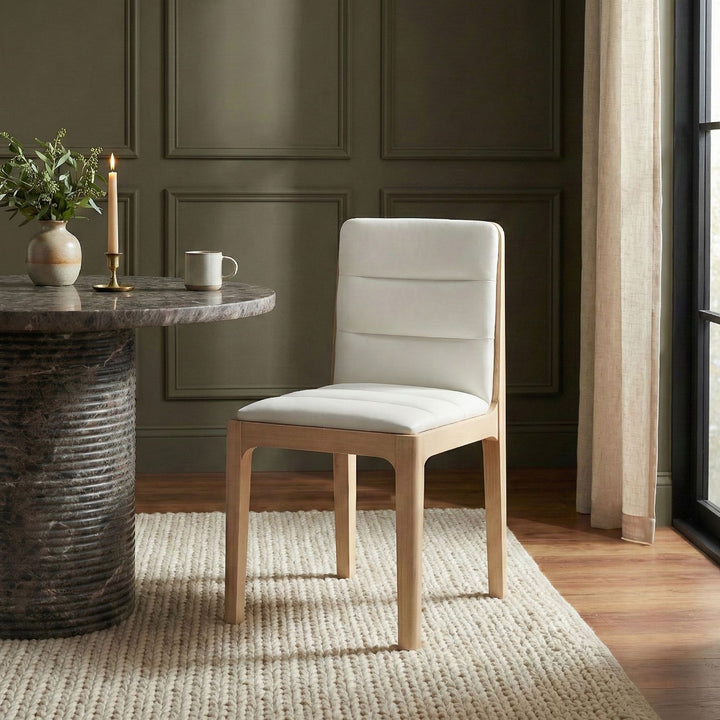 Ellis Cane And Vegan Leather Upholstered Dining Chair — Cream / Natural