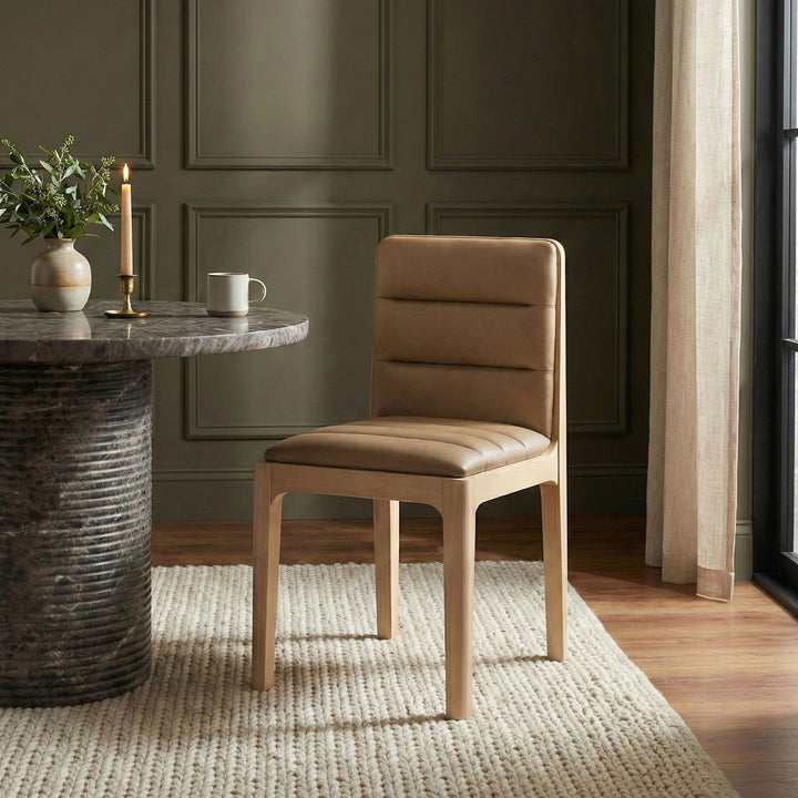 Ellis Cane And Vegan Leather Upholstered Dining Chair — Tan / Natural