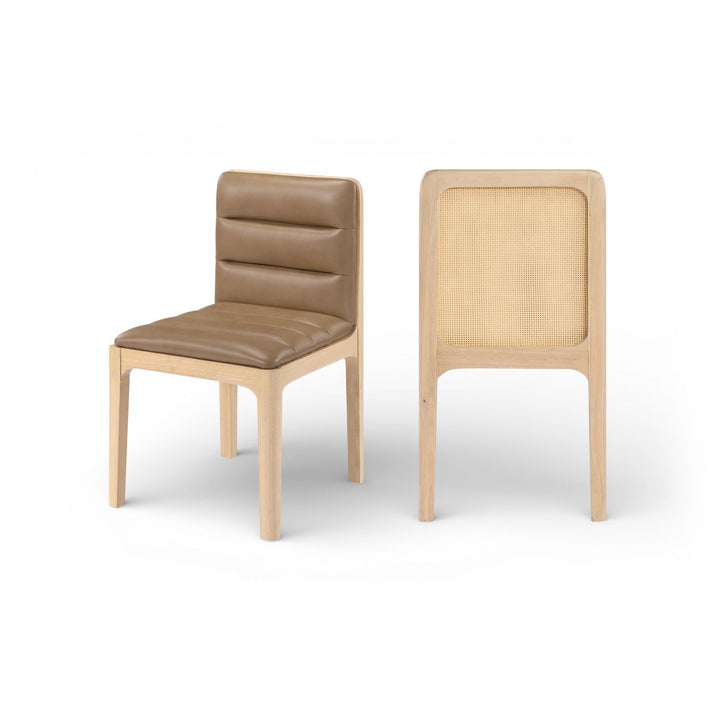 Ellis Tan Cane And Vegan Leather Upholstered Dining Chair