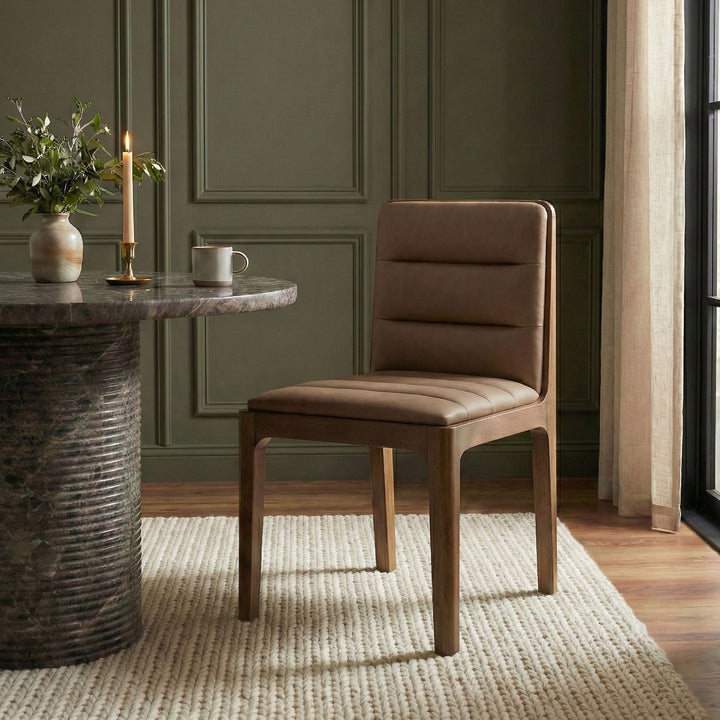 Ellis Cane And Vegan Leather Upholstered Dining Chair — Brown / Brown