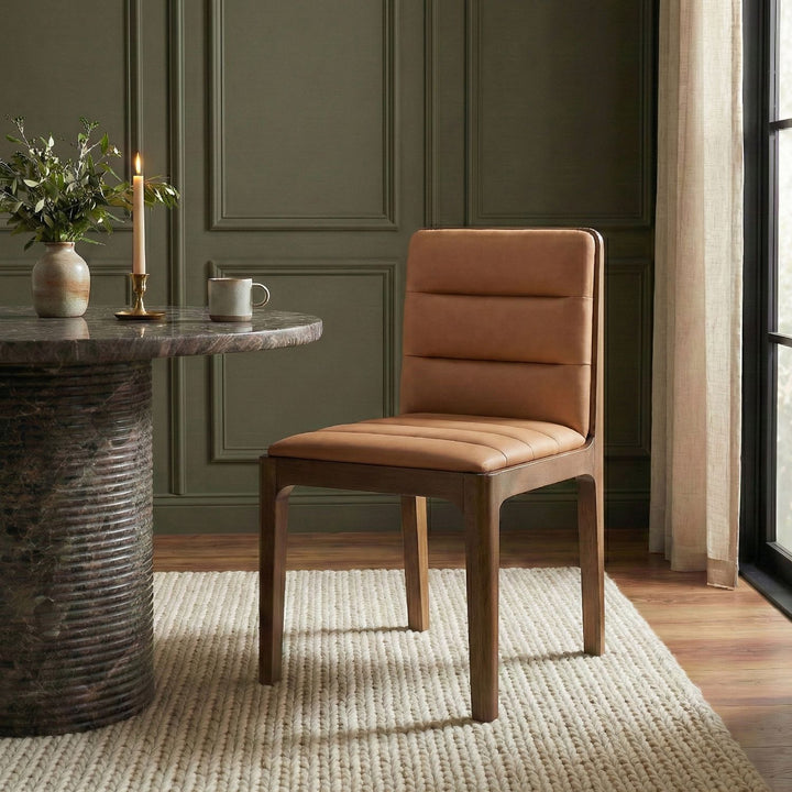 Ellis Cane And Vegan Leather Upholstered Dining Chair — Cognac / Brown