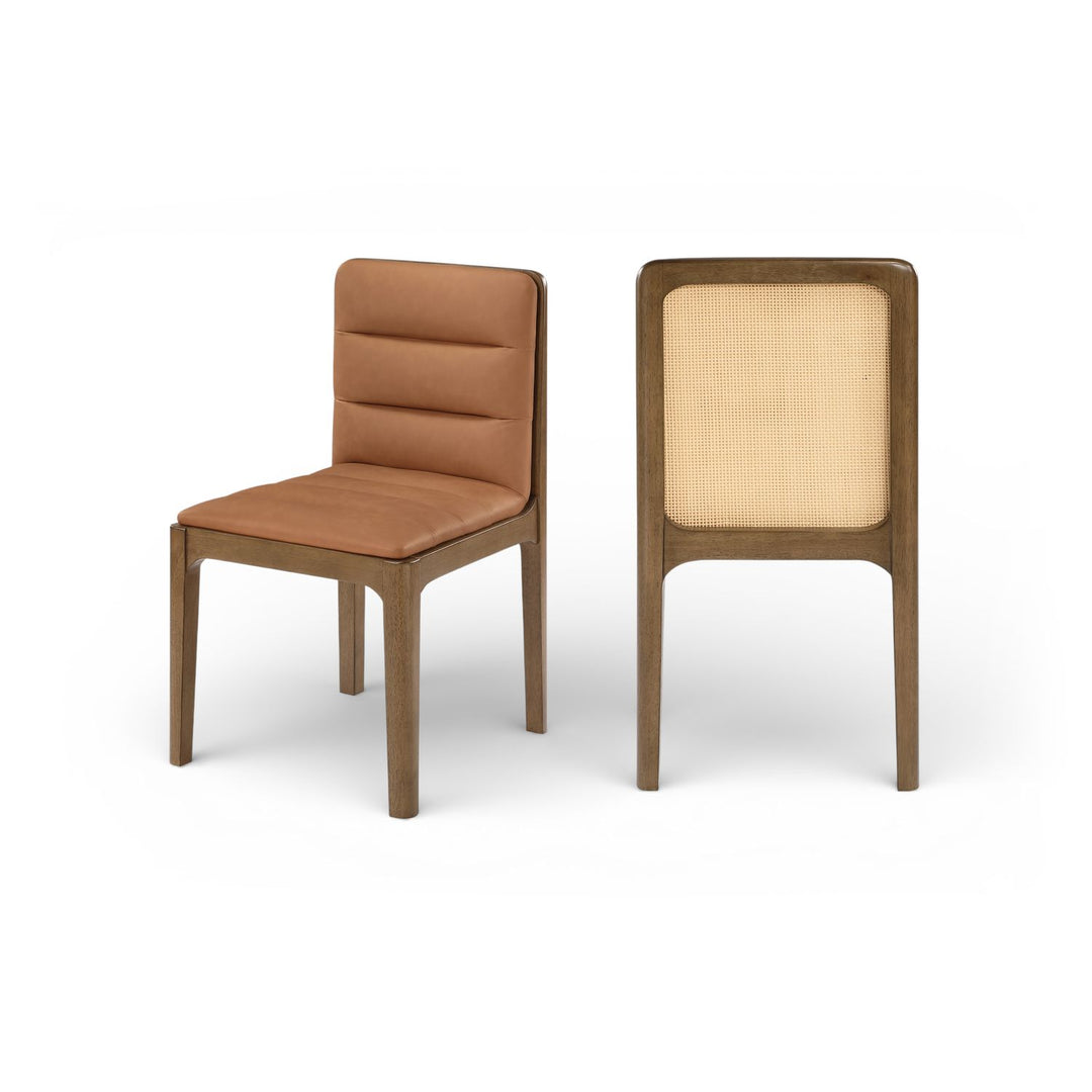 Ellis Cognac Cane And Vegan Leather Upholstered Dining Chair