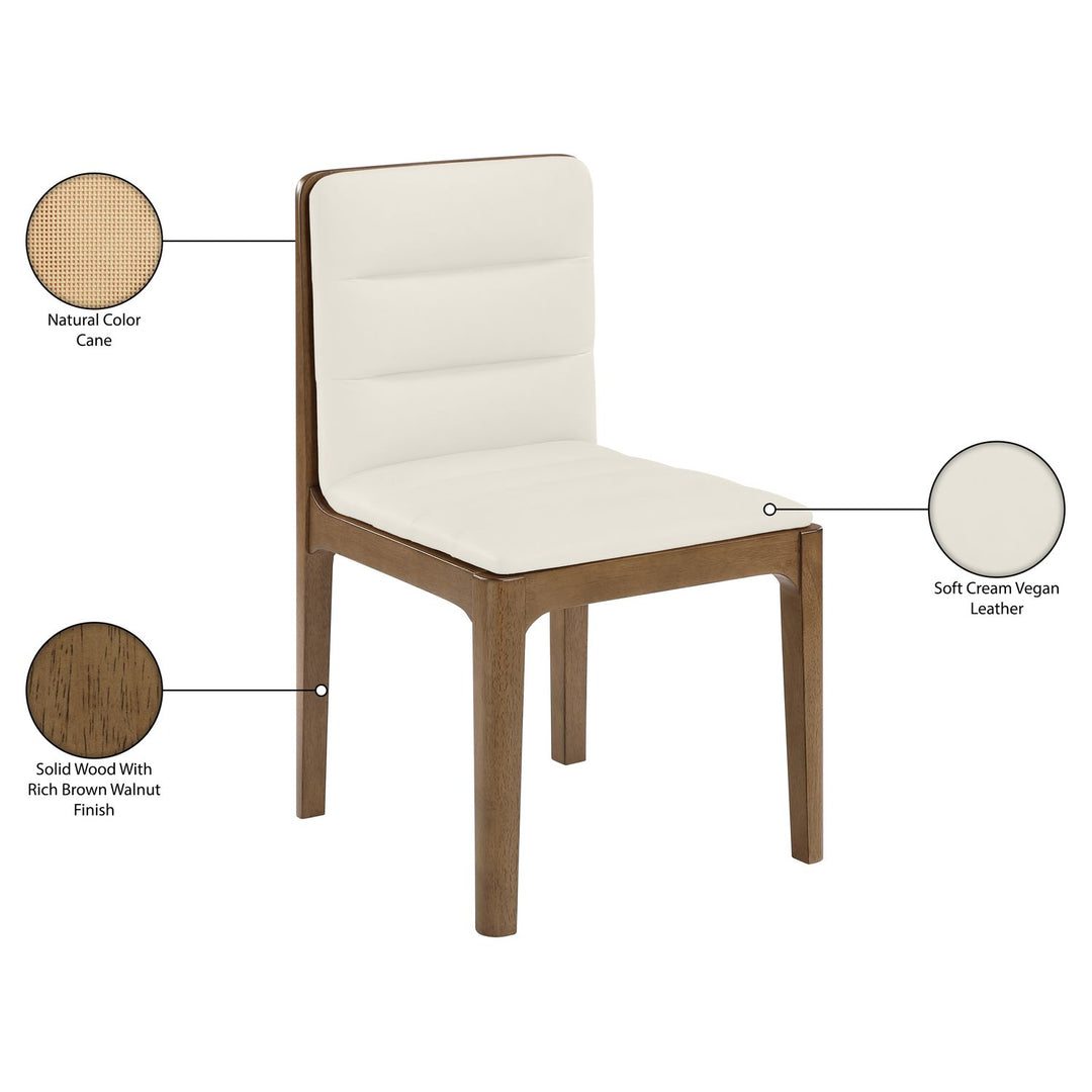 Ellis Cane And Vegan Leather Upholstered Dining Chair — Cream / Brown