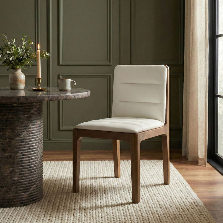 Ellis Cane And Vegan Leather Upholstered Dining Chair — Cream / Brown