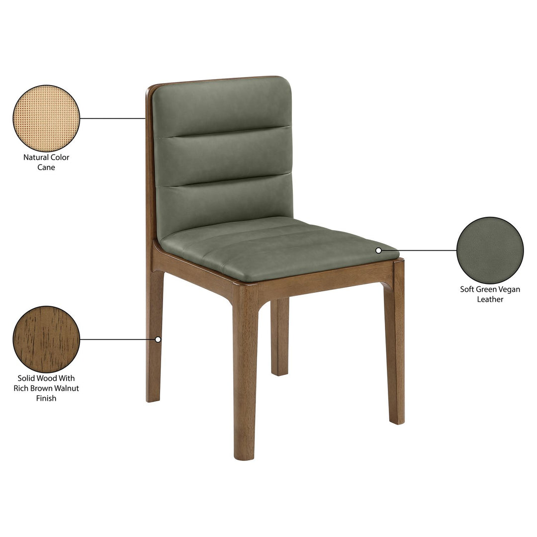 Ellis Cane And Vegan Leather Upholstered Dining Chair — Green / Brown